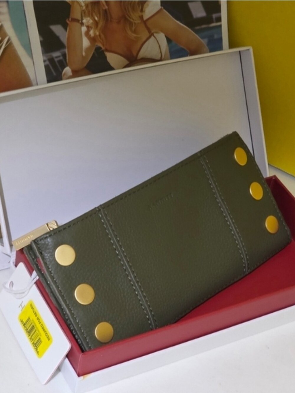 Hammitt Olive Green Leather Wallet with Gold Stud Accents